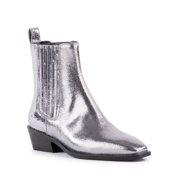 SEYCHELLES Hold Me Down Metallic Silver Leather Boot Women's Size 10 - Picture 2 of 8